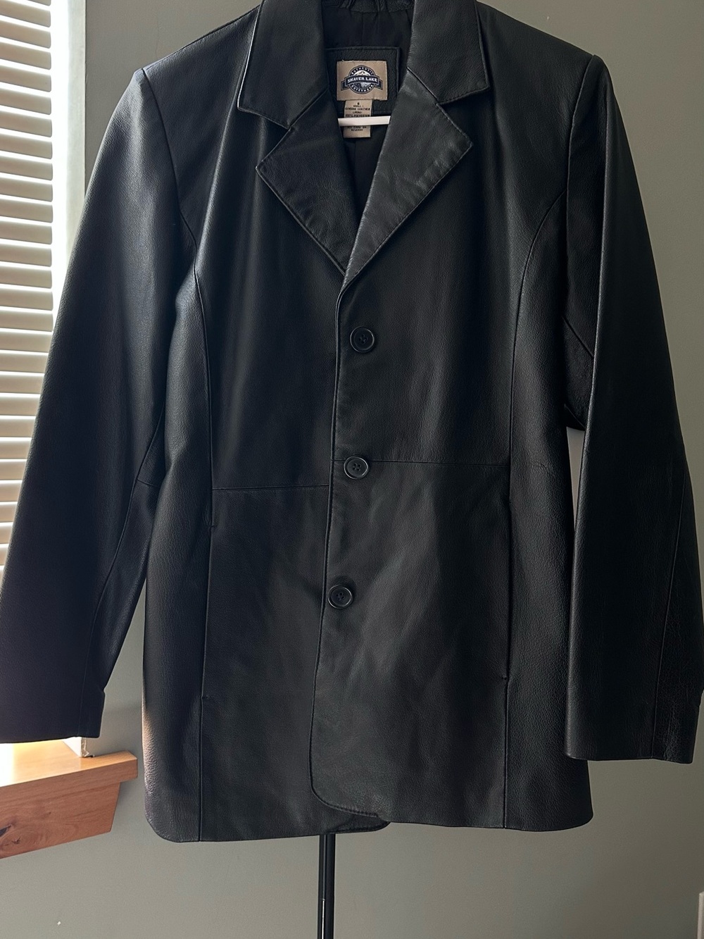 Harbor Bay Black Leather Pea Coat